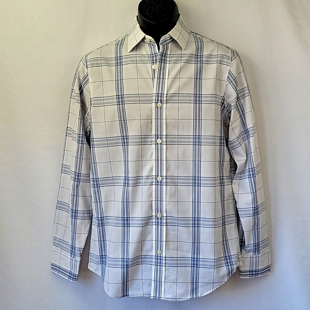 Banana Republic Slim Fit Dress Shirt BluePlaid Size 14-14.5